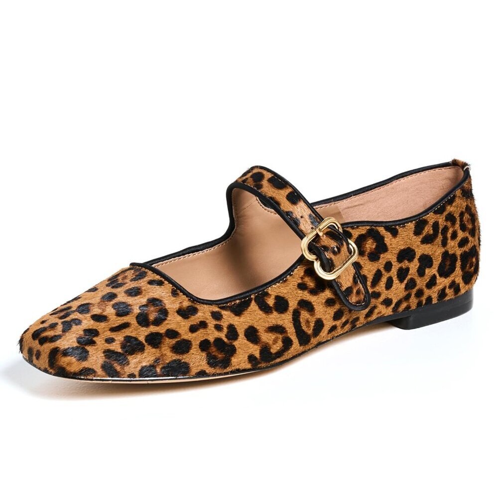 Women's Square Toe Ballet Flats with Buckle Strap - Suede Upper